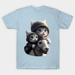 Cat & Kitten's fast ride on the horse - A feline adventure T-Shirt